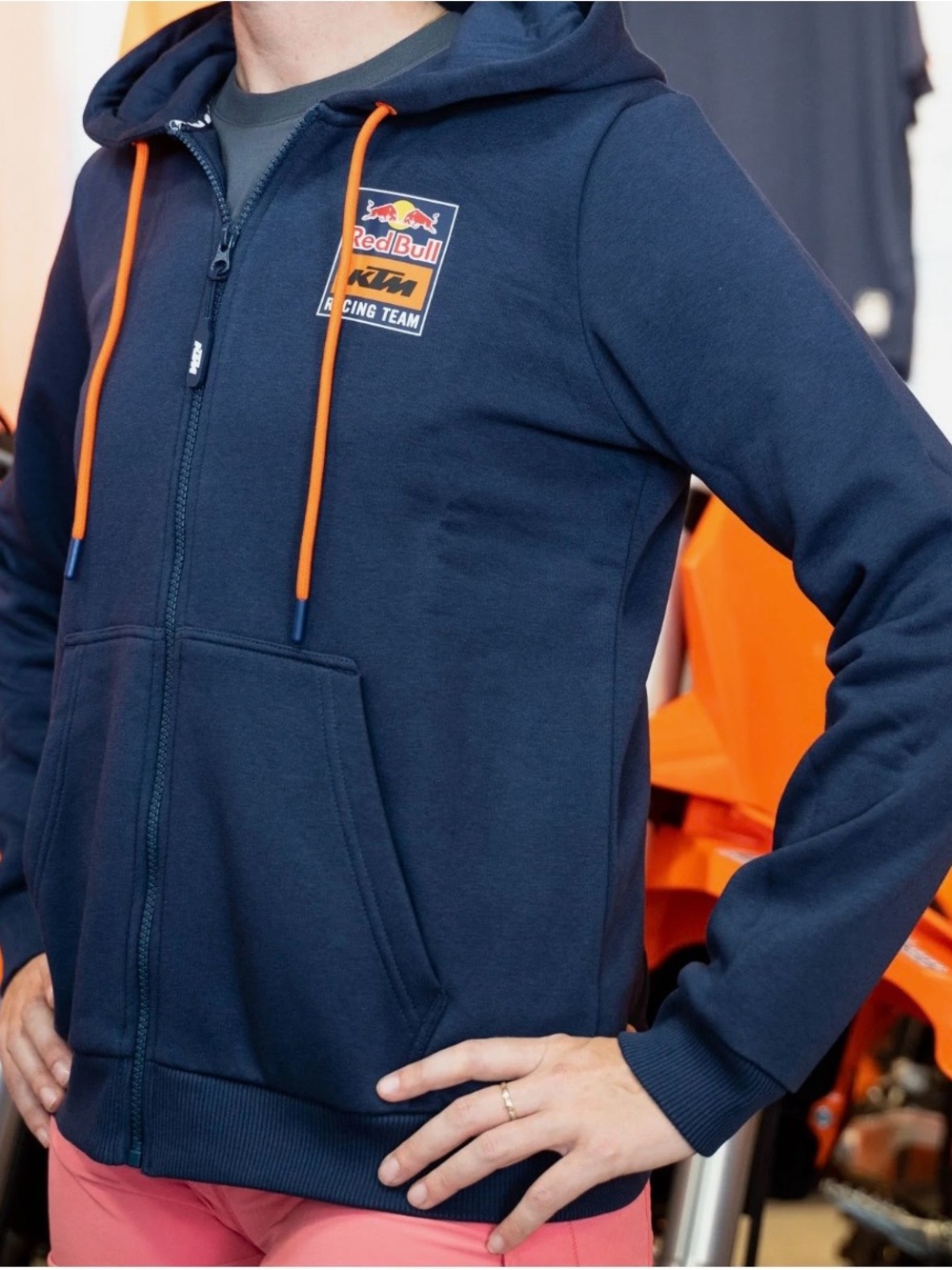 Red Bull Racing Team Navy Zip Hoodie with Orange Drawcords